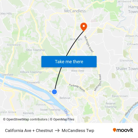 California Ave + Chestnut to McCandless Twp map