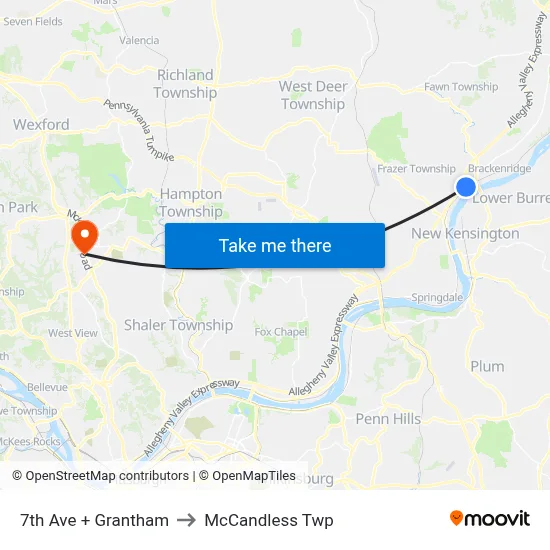 7th Ave + Grantham to McCandless Twp map