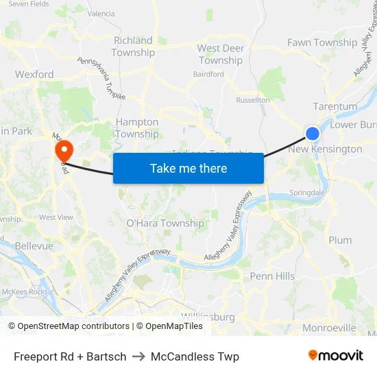 Freeport Rd + Bartsch to McCandless Twp map
