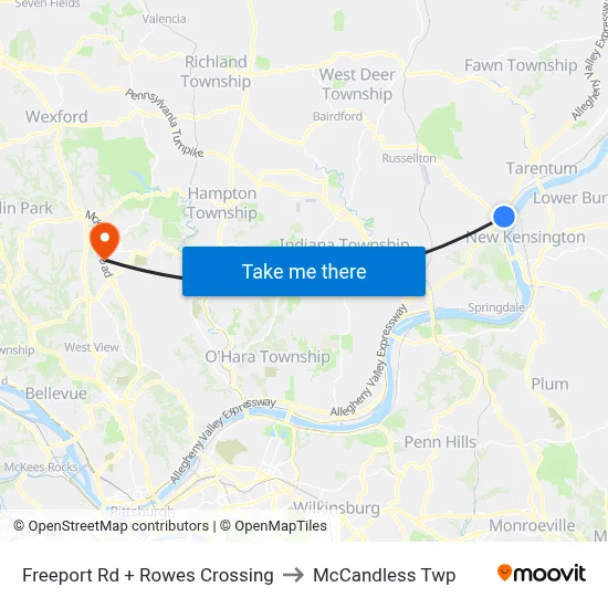 Freeport Rd + Rowes Crossing to McCandless Twp map