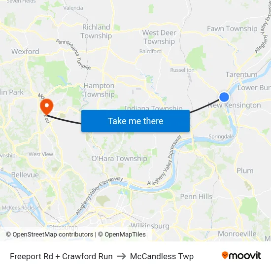 Freeport Rd + Crawford Run to McCandless Twp map