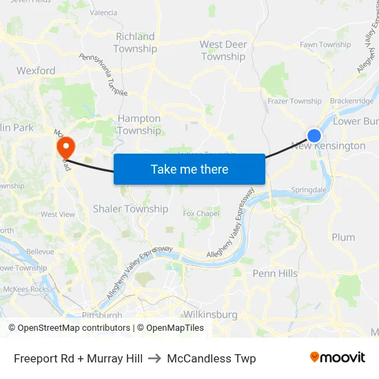 Freeport Rd + Murray Hill to McCandless Twp map