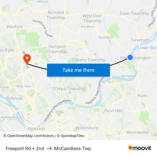 Freeport Rd + 2nd to McCandless Twp map