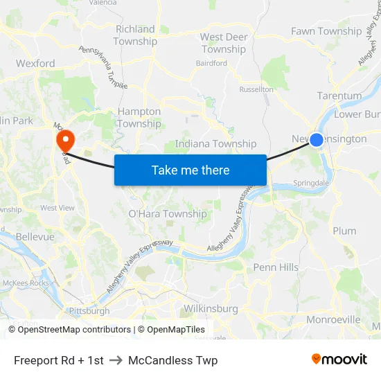 Freeport Rd + 1st to McCandless Twp map