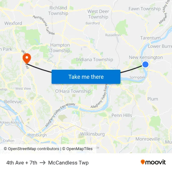 4th Ave + 7th to McCandless Twp map