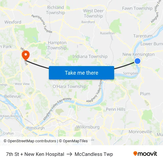 7th St + New Ken Hospital to McCandless Twp map