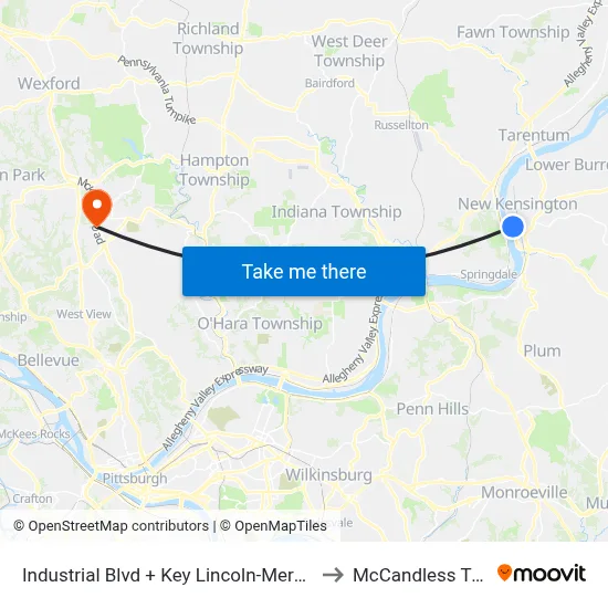 Industrial Blvd + Key Lincoln-Mercury to McCandless Twp map