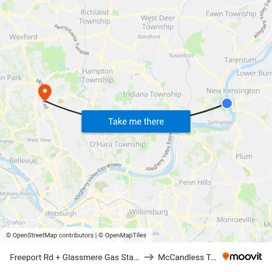 Freeport Rd + Glassmere Gas Station to McCandless Twp map