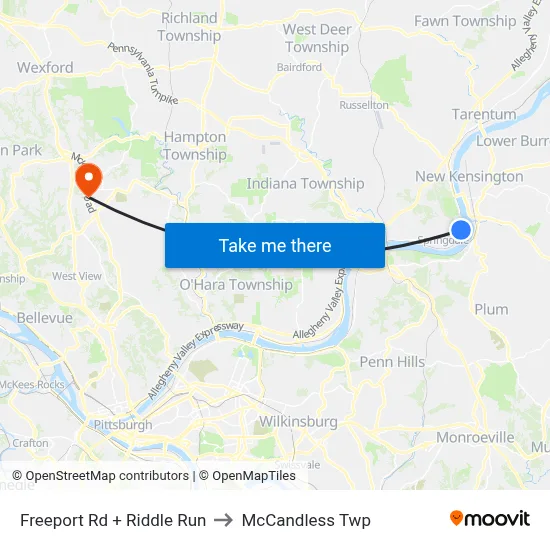 Freeport Rd + Riddle Run to McCandless Twp map