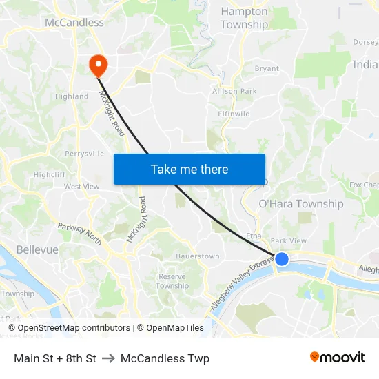 Main St + 8th St to McCandless Twp map