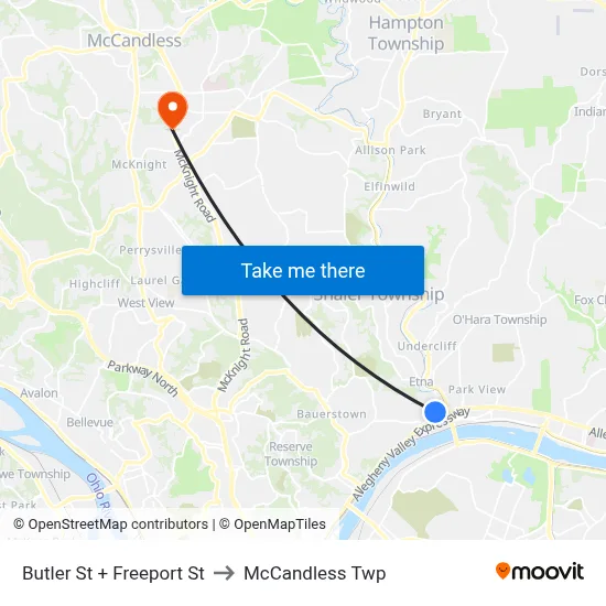 Butler St + Freeport St to McCandless Twp map