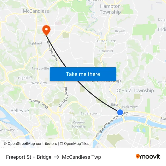 Freeport St + Bridge to McCandless Twp map