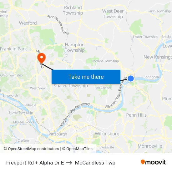 Freeport Rd + Alpha Dr E to McCandless Twp map