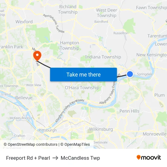 Freeport Rd + Pearl to McCandless Twp map