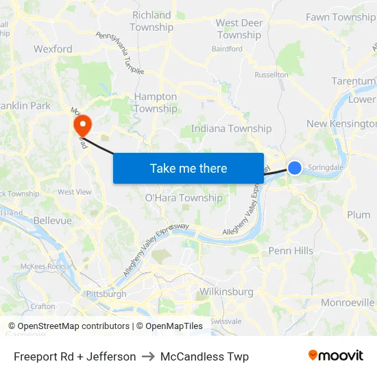 Freeport Rd + Jefferson to McCandless Twp map