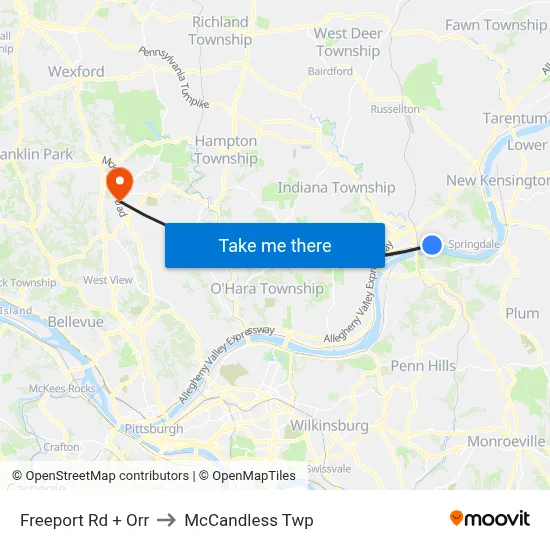 Freeport Rd + Orr to McCandless Twp map