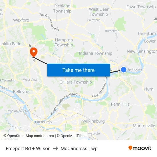 Freeport Rd + Wilson to McCandless Twp map