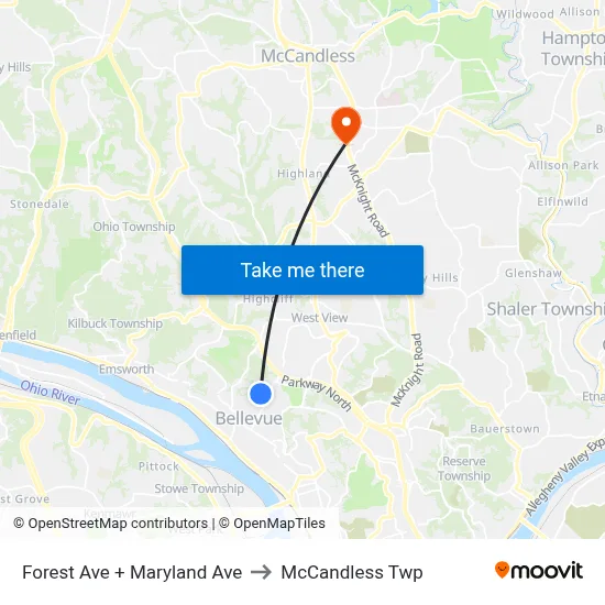 Forest Ave + Maryland Ave to McCandless Twp map