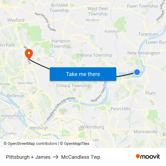 Pittsburgh + James to McCandless Twp map