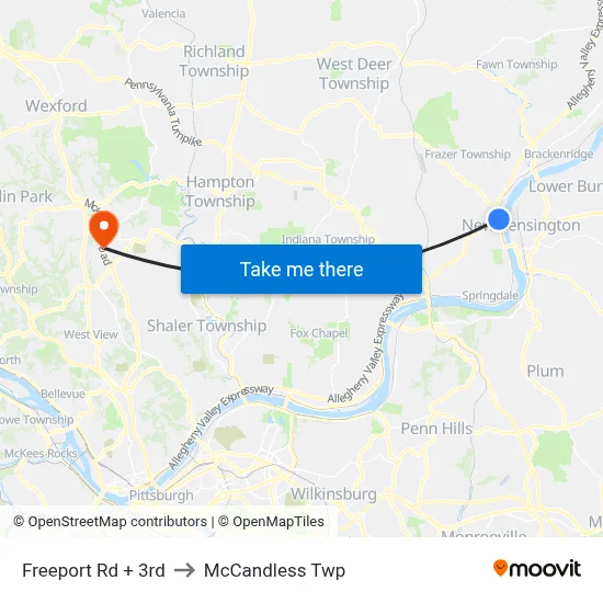 Freeport Rd + 3rd to McCandless Twp map