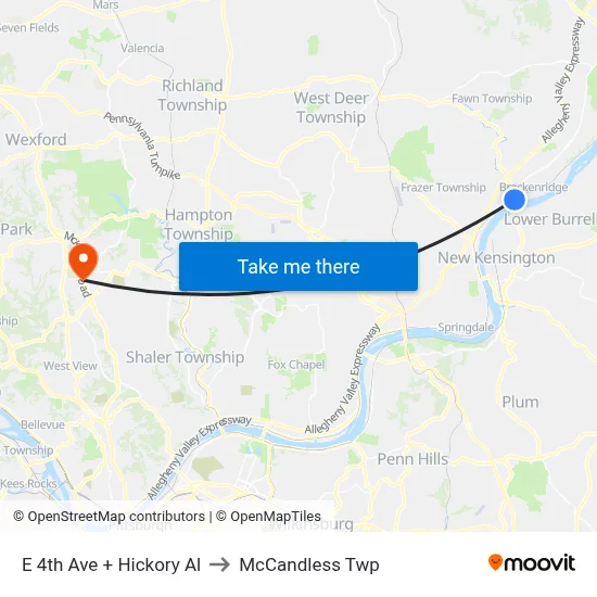 E 4th Ave + Hickory Al to McCandless Twp map