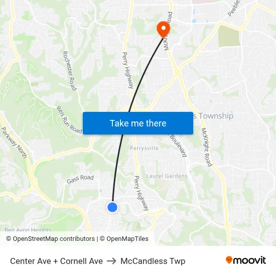 Center Ave + Cornell Ave to McCandless Twp map