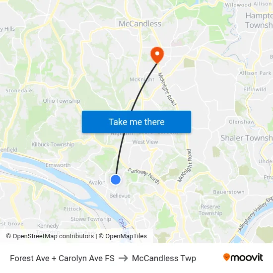 Forest Ave + Carolyn Ave FS to McCandless Twp map