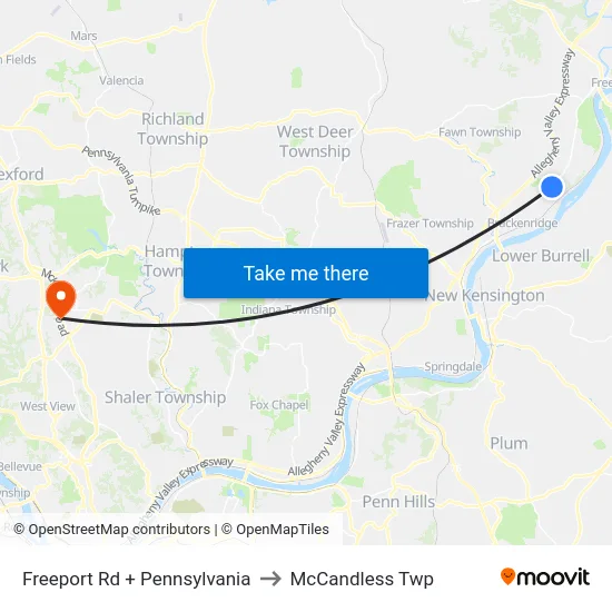Freeport Rd + Pennsylvania to McCandless Twp map