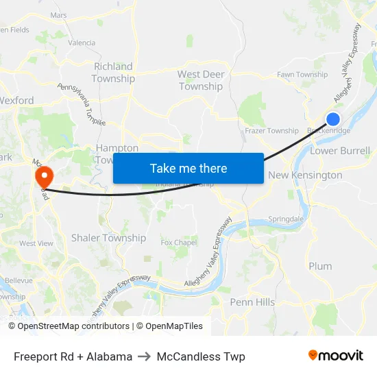 Freeport Rd + Alabama to McCandless Twp map