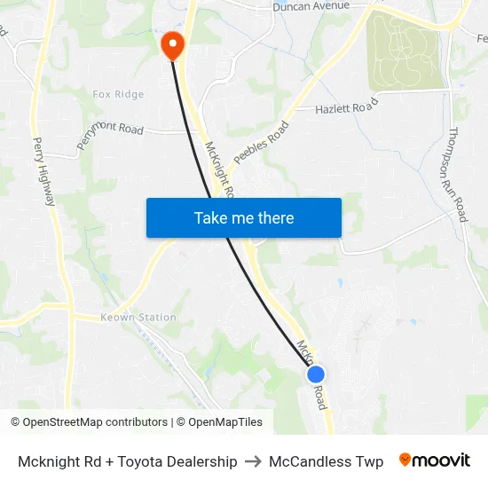 Mcknight Rd + Toyota Dealership to McCandless Twp map