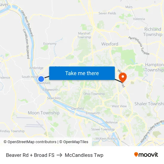 Beaver Rd + Broad FS to McCandless Twp map