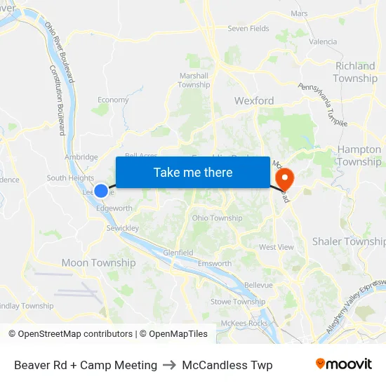 Beaver Rd + Camp Meeting to McCandless Twp map
