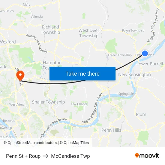 Penn St + Roup to McCandless Twp map