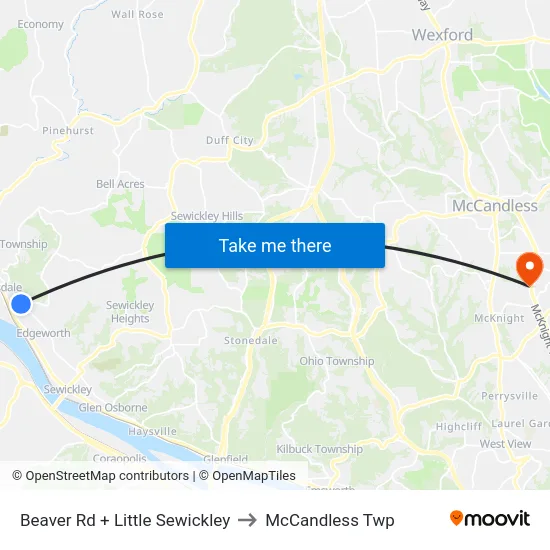 Beaver Rd + Little Sewickley to McCandless Twp map