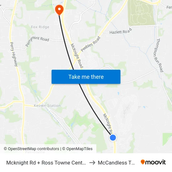 Mcknight Rd + Ross Towne Center to McCandless Twp map