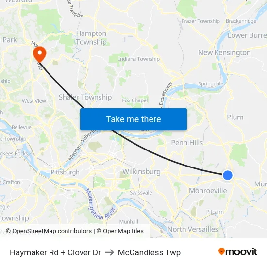 Haymaker Rd + Clover Dr to McCandless Twp map