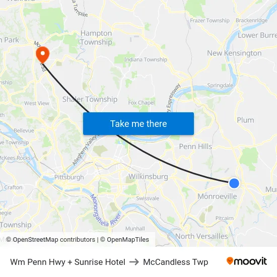 Wm Penn Hwy + Sunrise Hotel to McCandless Twp map