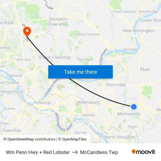 Wm Penn Hwy + Red Lobster to McCandless Twp map