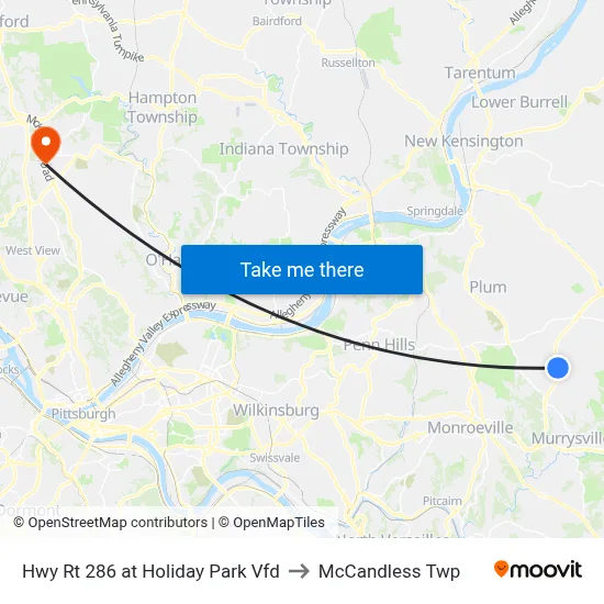 Hwy Rt 286 at Holiday Park Vfd to McCandless Twp map