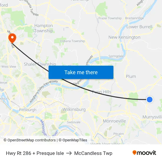 Hwy Rt 286 + Presque Isle to McCandless Twp map