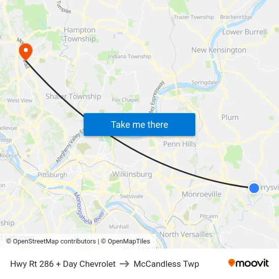 Hwy Rt 286 + Day Chevrolet to McCandless Twp map