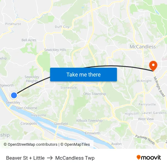 Beaver St + Little to McCandless Twp map