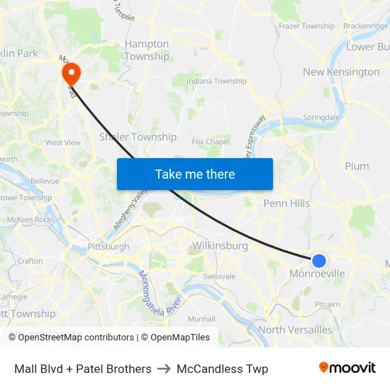 Mall Blvd + Patel Brothers to McCandless Twp map