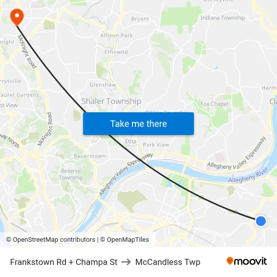 Frankstown Rd + Champa St to McCandless Twp map