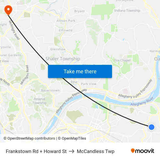 Frankstown Rd + Howard St to McCandless Twp map