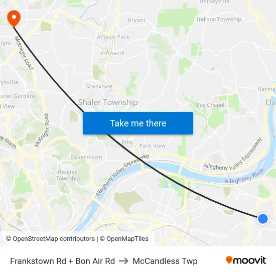 Frankstown Rd + Bon Air Rd to McCandless Twp map
