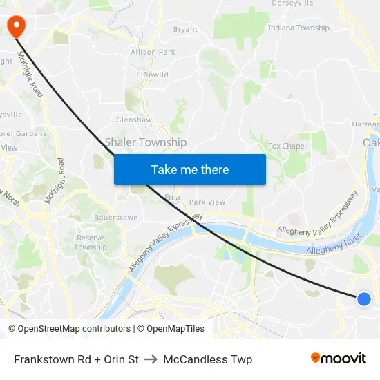 Frankstown Rd + Orin St to McCandless Twp map