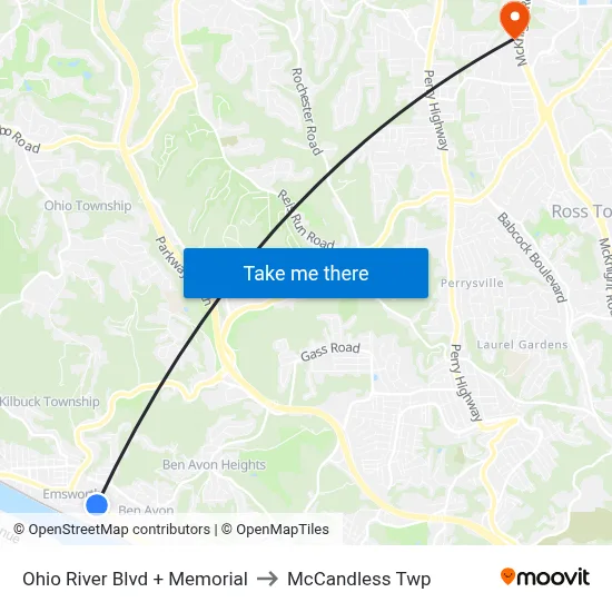 Ohio River Blvd + Memorial to McCandless Twp map
