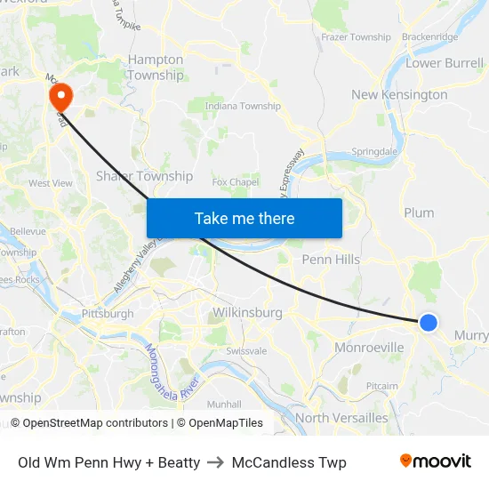 Old Wm Penn Hwy + Beatty to McCandless Twp map