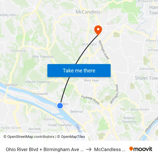 Ohio River Blvd + Birmingham Ave Bridge to McCandless Twp map